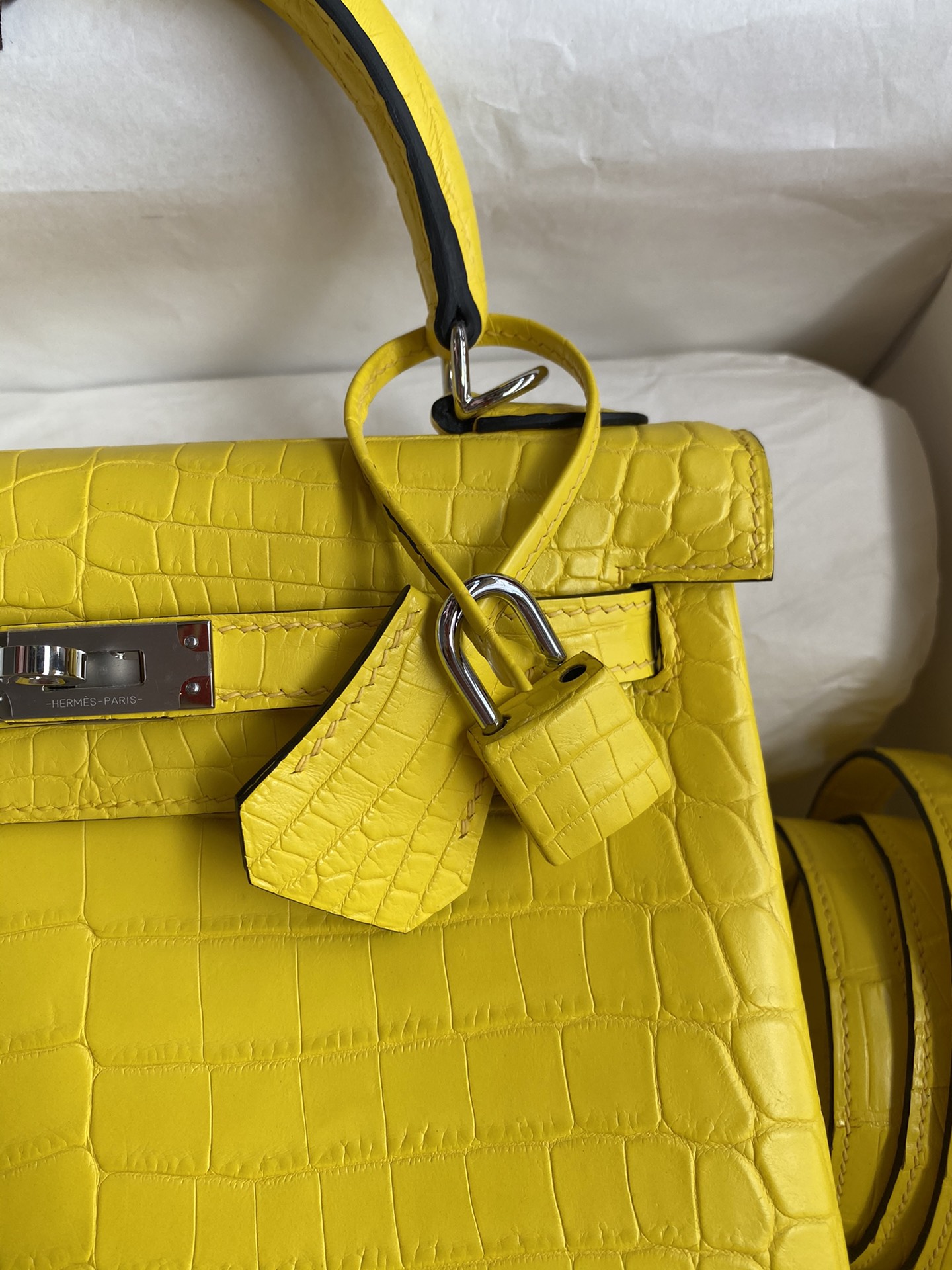 Hermes Kelly 25cm Handbag Shoulder Bag In Yellow Crocodile Niloticus Leather